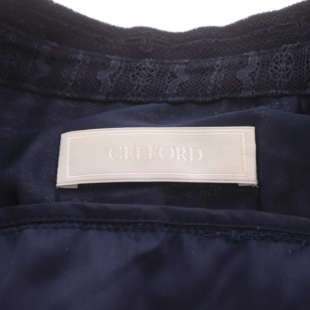 ■ CELFORD セルフォード ロングワンピース 長袖 ジャケット トップス アウター マキシ丈 レース 総柄 レディース 36 ダークネイビー
