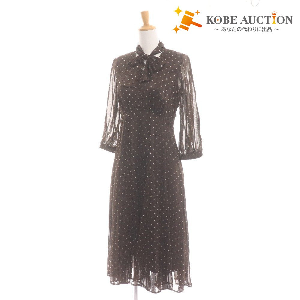 ■ Apuweiser-riche アプワイザーリッシェ ワンピース 長袖 トップス ボウタイ 襟 フロントボタン 水玉柄 レディース 1 ダークブラウン