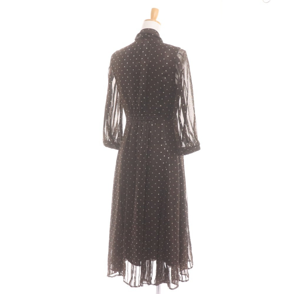 ■ Apuweiser-riche アプワイザーリッシェ ワンピース 長袖 トップス ボウタイ 襟 フロントボタン 水玉柄 レディース 1 ダークブラウン