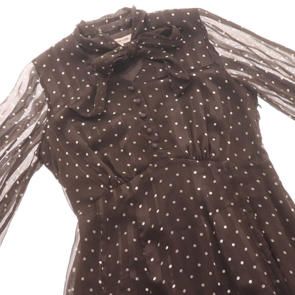 ■ Apuweiser-riche アプワイザーリッシェ ワンピース 長袖 トップス ボウタイ 襟 フロントボタン 水玉柄 レディース 1 ダークブラウン