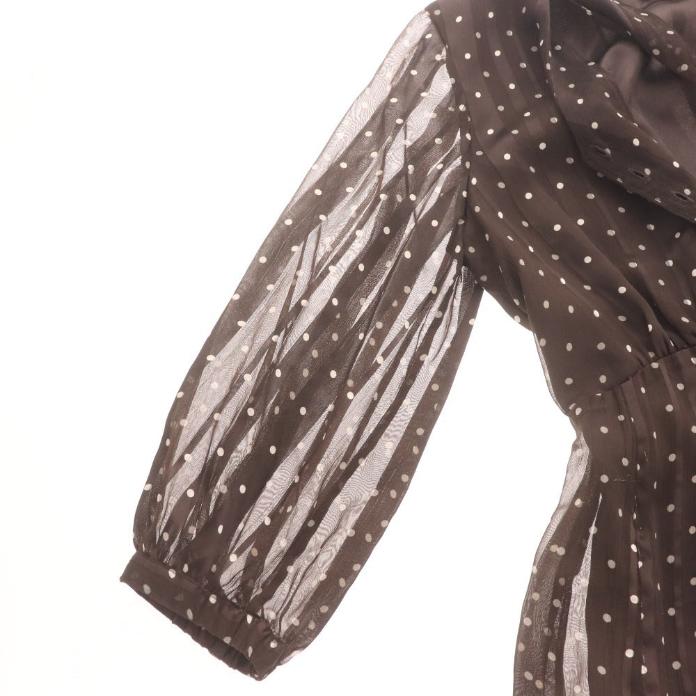 ■ Apuweiser-riche アプワイザーリッシェ ワンピース 長袖 トップス ボウタイ 襟 フロントボタン 水玉柄 レディース 1 ダークブラウン