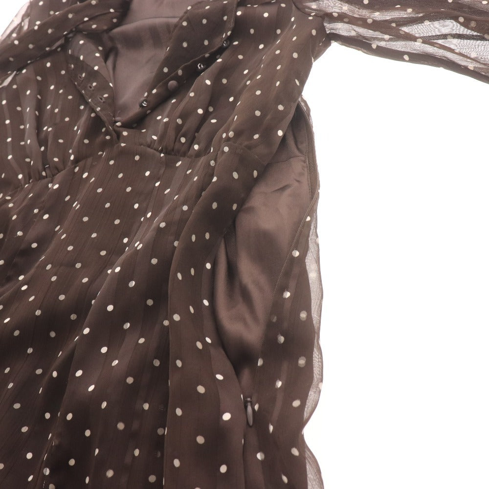 ■ Apuweiser-riche アプワイザーリッシェ ワンピース 長袖 トップス ボウタイ 襟 フロントボタン 水玉柄 レディース 1 ダークブラウン