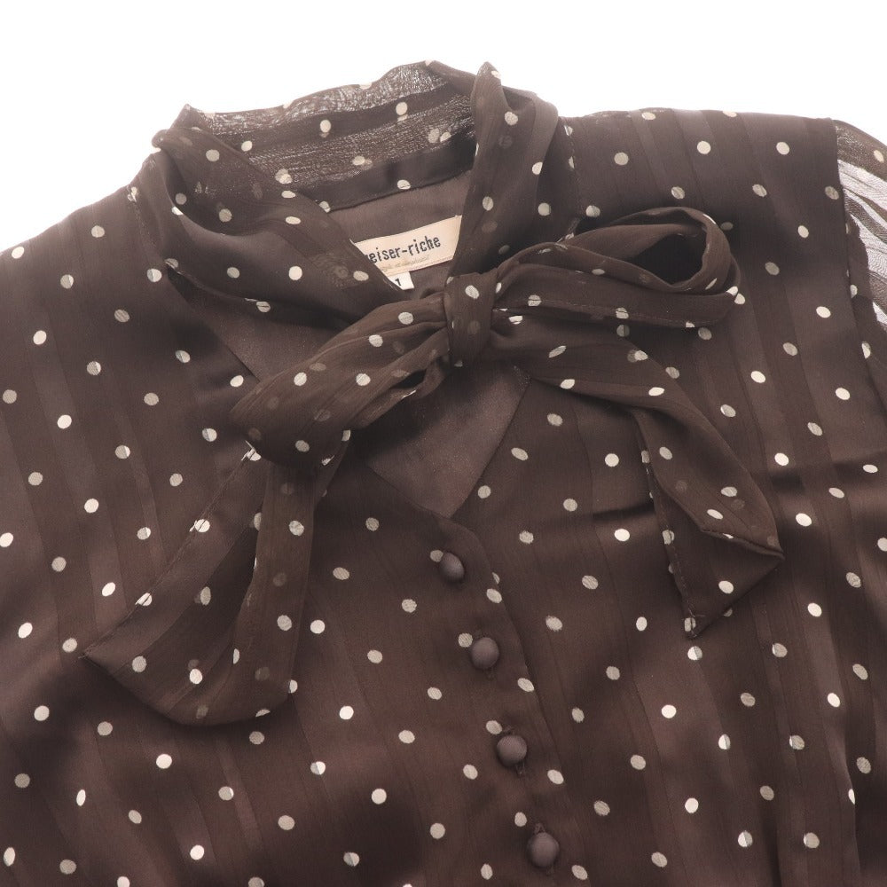 ■ Apuweiser-riche アプワイザーリッシェ ワンピース 長袖 トップス ボウタイ 襟 フロントボタン 水玉柄 レディース 1 ダークブラウン