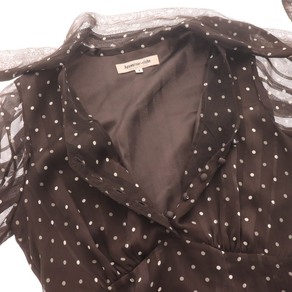 ■ Apuweiser-riche アプワイザーリッシェ ワンピース 長袖 トップス ボウタイ 襟 フロントボタン 水玉柄 レディース 1 ダークブラウン