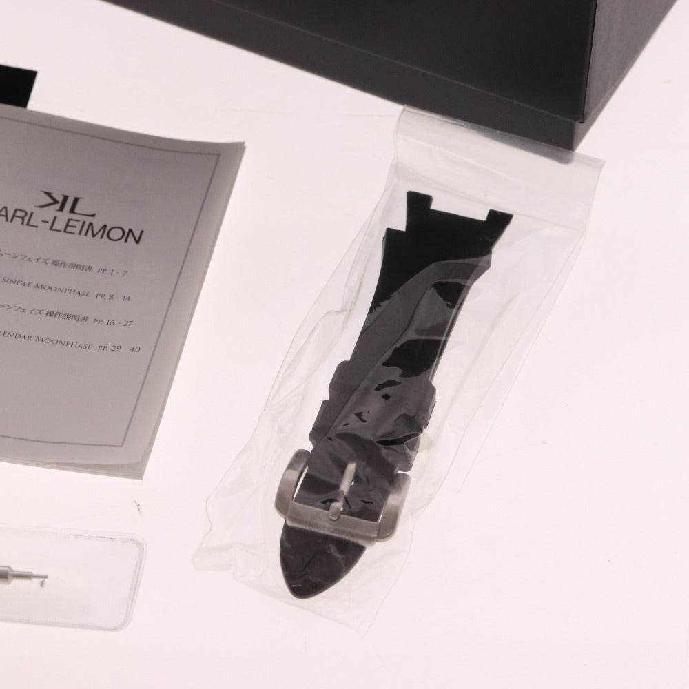 ■ カルレイモン 腕時計 マジェスティ トリプルカレンダームーンフェイズ クオーツ 134g メンズ シルバー 電池 ブラック 付属品付き