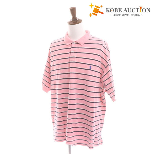 ■ POLO RALPH LAUREN ラルフローレン ポロシャツ 長袖 トップス 襟ボタン ボーダー柄 メンズ XXL ライトピンク
