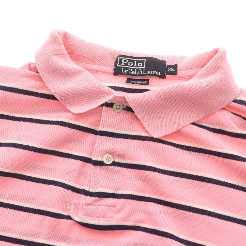 ■ POLO RALPH LAUREN ラルフローレン ポロシャツ 長袖 トップス 襟ボタン ボーダー柄 メンズ XXL ライトピンク