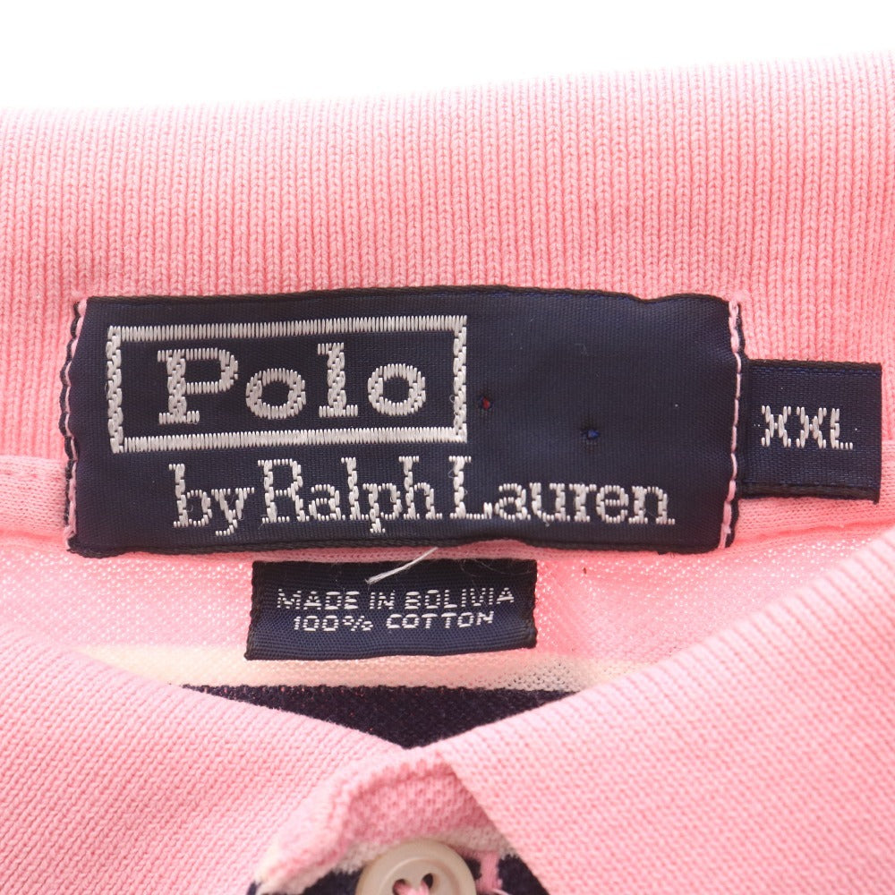 ■ POLO RALPH LAUREN ラルフローレン ポロシャツ 長袖 トップス 襟ボタン ボーダー柄 メンズ XXL ライトピンク
