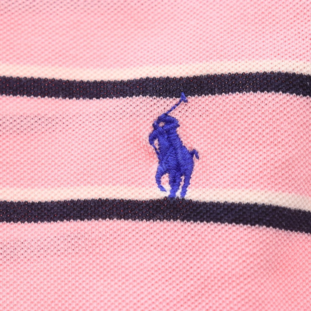 ■ POLO RALPH LAUREN ラルフローレン ポロシャツ 長袖 トップス 襟ボタン ボーダー柄 メンズ XXL ライトピンク