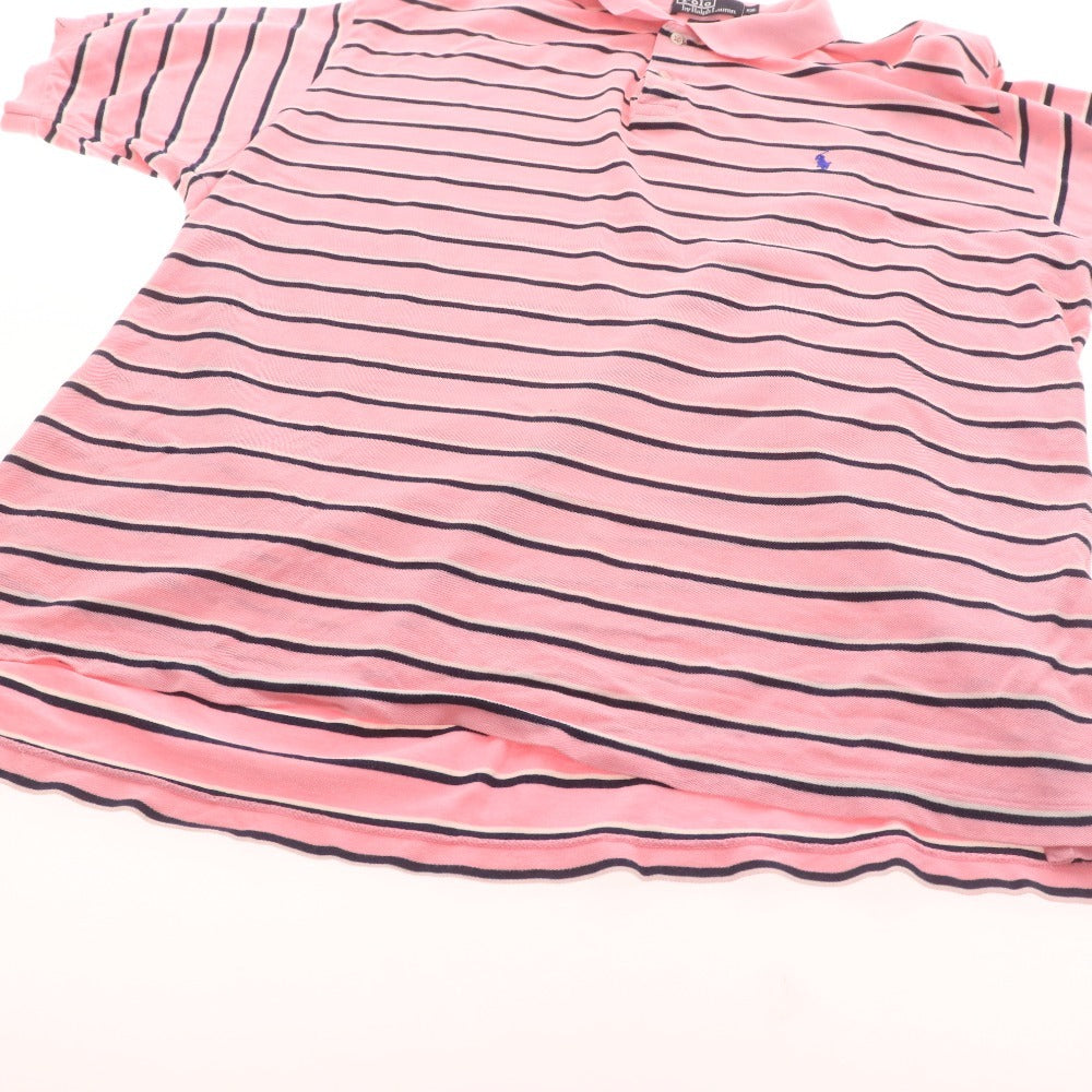 ■ POLO RALPH LAUREN ラルフローレン ポロシャツ 長袖 トップス 襟ボタン ボーダー柄 メンズ XXL ライトピンク
