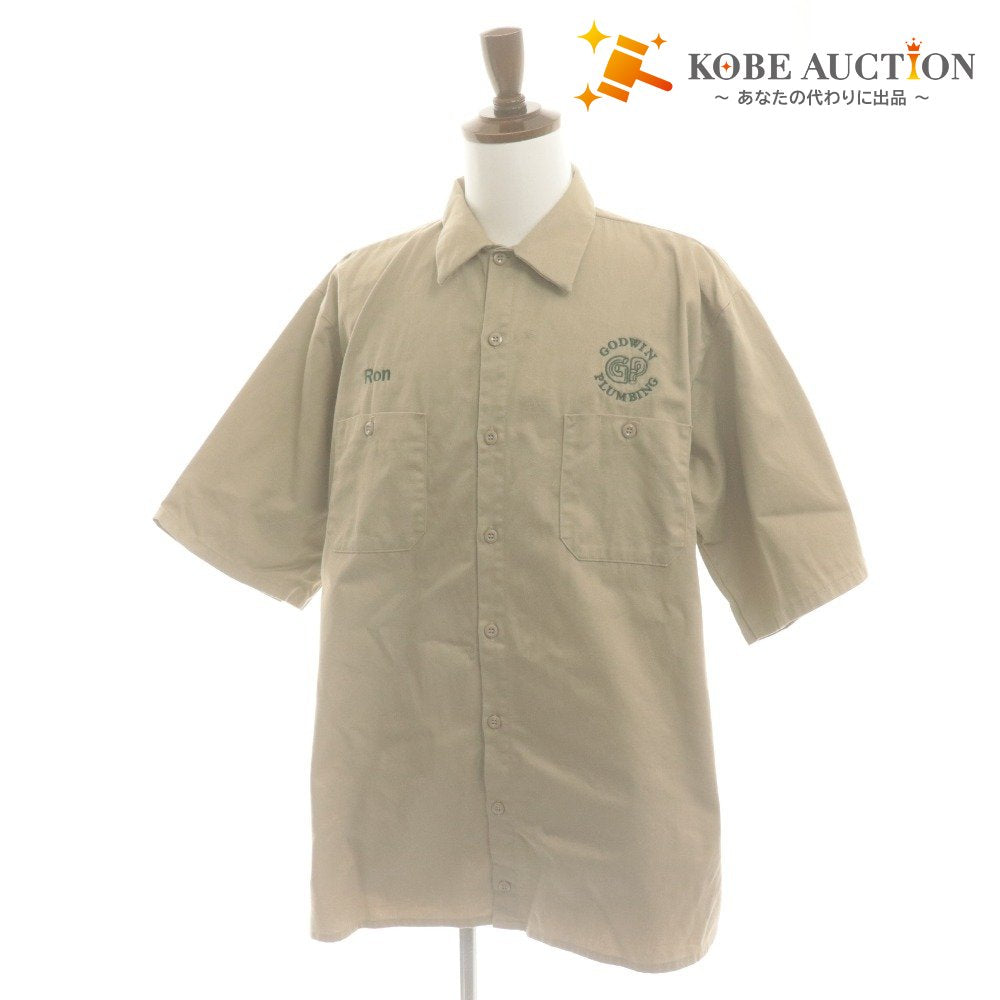 ■ RED KAP Work Shirt Short Sleeve Top Outerwear Godwin Plumbing Ron Logo Front Button Cotton Men's XL Light Beige