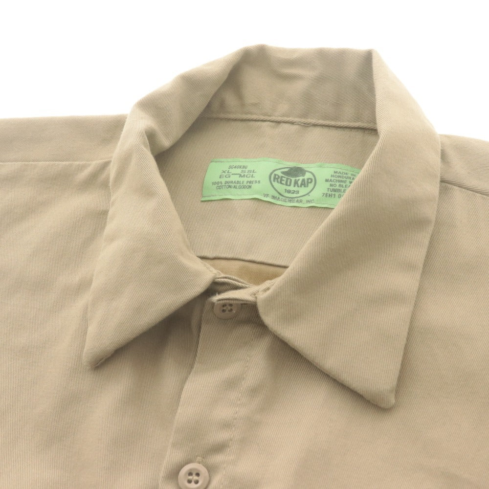 ■ RED KAP Work Shirt Short Sleeve Top Outerwear Godwin Plumbing Ron Logo Front Button Cotton Men's XL Light Beige