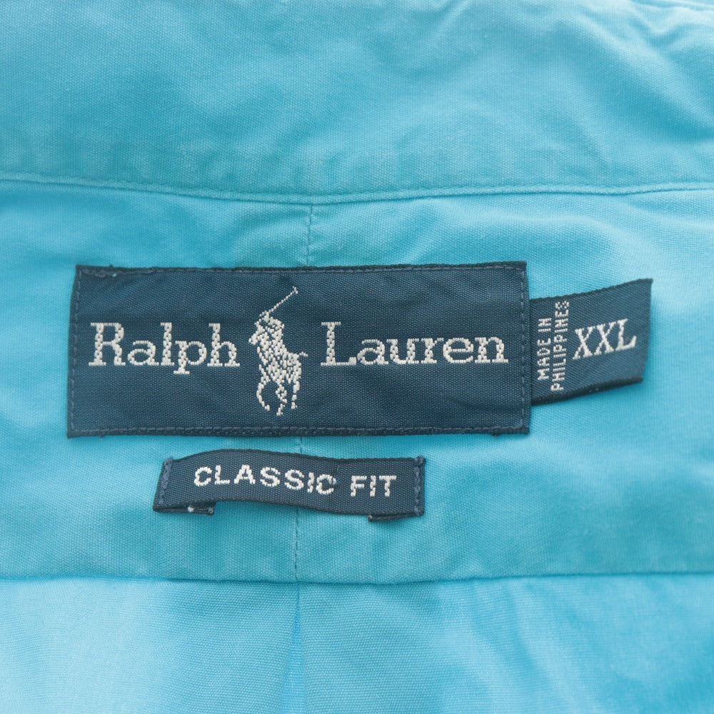 ■ Ralph Lauren ラルフローレン ボタンダウンシャツ 半袖 トップス アウター可 CLASSIC FIT ロゴ刺繍 綿 メンズ XXL ライトブルー 水色