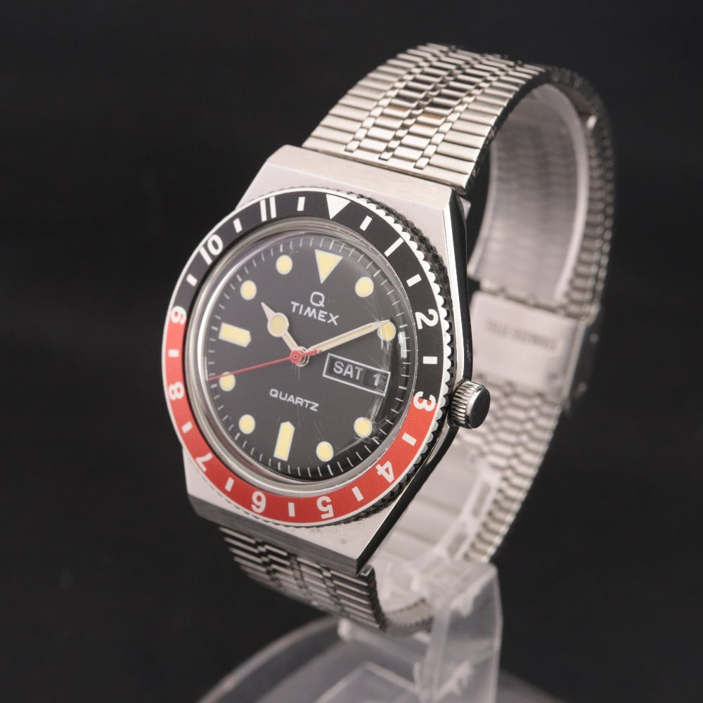 ■ Q TIMEX Timex Watch TW2U-61300 Black x Red Coke Bezel Stainless Steel Quartz Men's Silver Untested