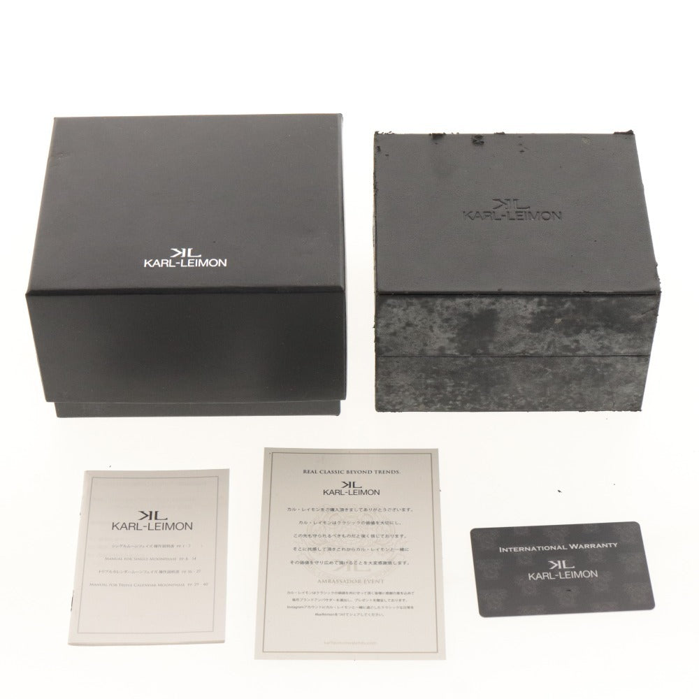 ■ KARL LEIMON カルレイモン 腕時計 クラシックパイオニア ムーンフェイズ 文字盤 クオーツ 日本製 メンズ シルバー 付属品 動作確認済み