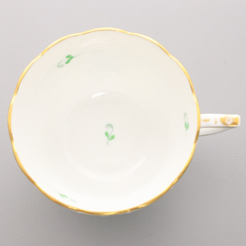 ■ Herend ヘレンド カップ ソーサー 1客セット ハプルブルクの華 洋食器 ホワイト グリーン 箱付き