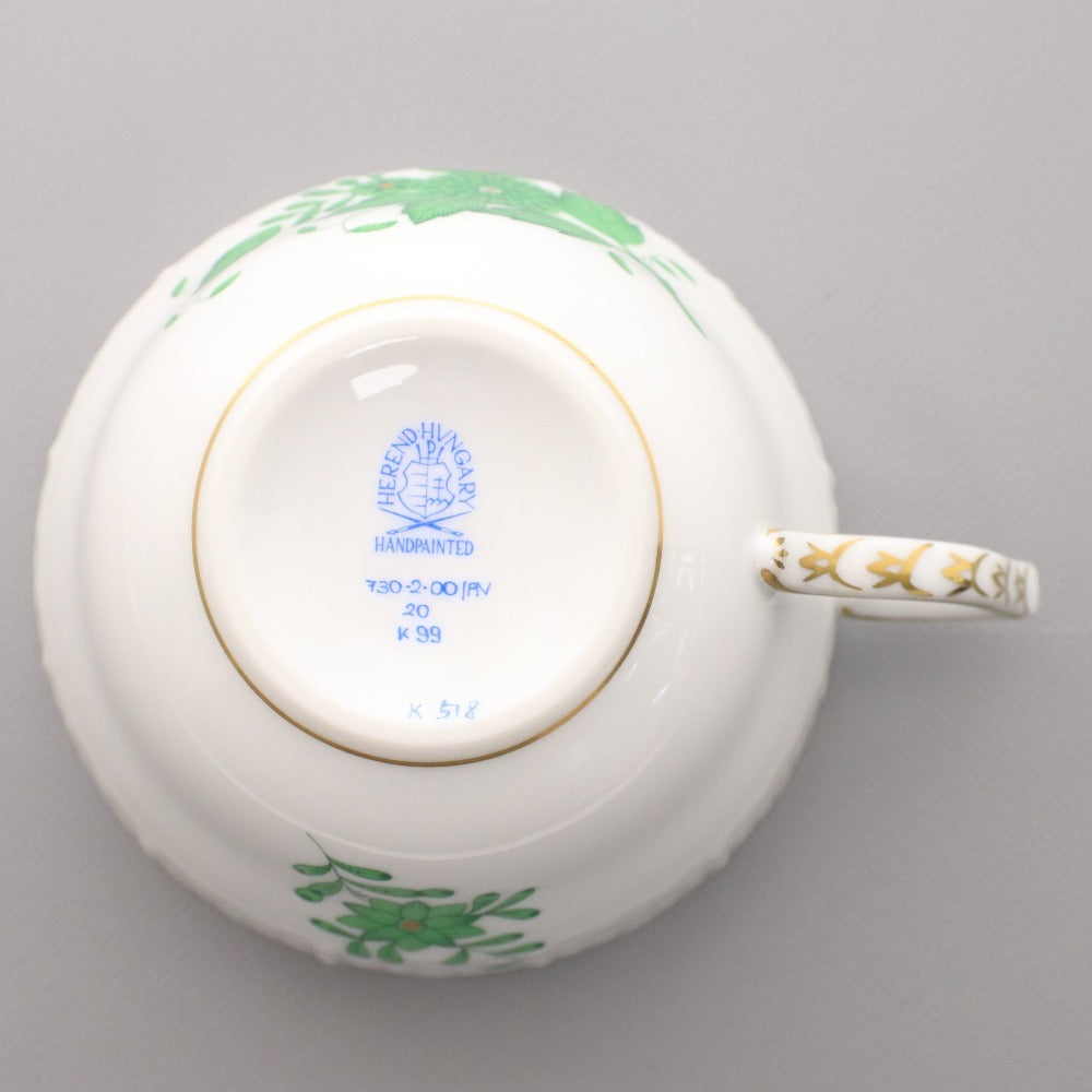 ■ Herend ヘレンド カップ ソーサー 1客セット ハプルブルクの華 洋食器 ホワイト グリーン 箱付き