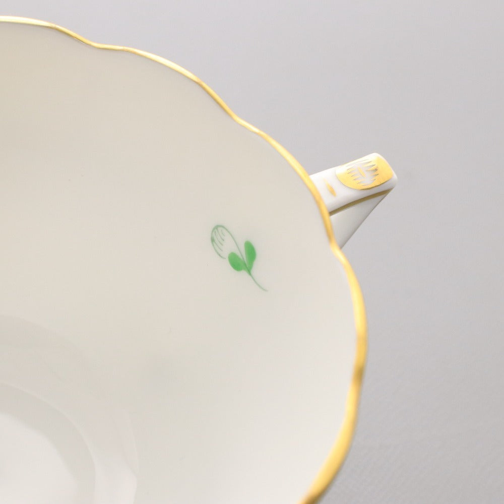 ■ Herend ヘレンド カップ ソーサー 1客セット ハプルブルクの華 洋食器 ホワイト グリーン 箱付き