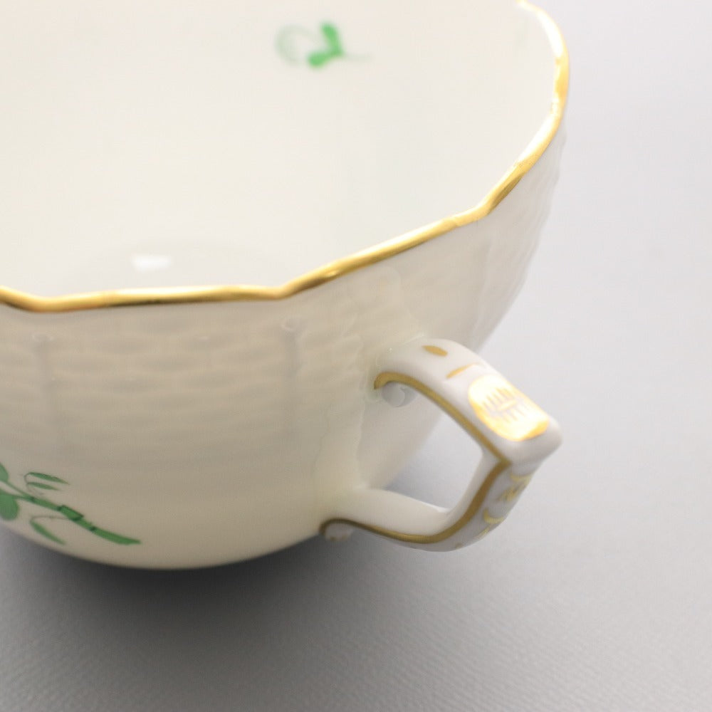 ■ Herend ヘレンド カップ ソーサー 1客セット ハプルブルクの華 洋食器 ホワイト グリーン 箱付き