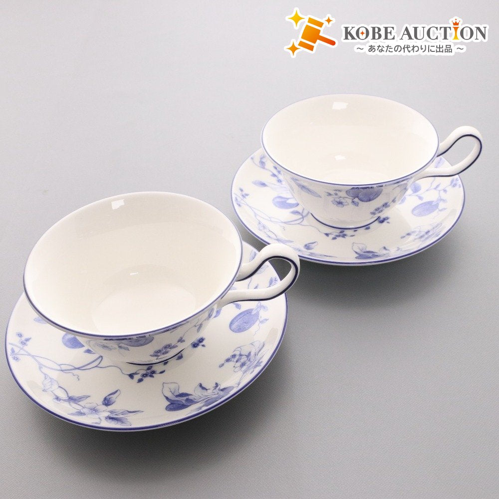 ■ WEDGWOOD ウェッジウッド カップ ソーサー 2客セット 洋食器 イングランド製 ホワイト ブルー 箱付き