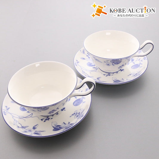 ■ WEDGWOOD ウェッジウッド カップ ソーサー 2客セット 洋食器 イングランド製 ホワイト ブルー 箱付き