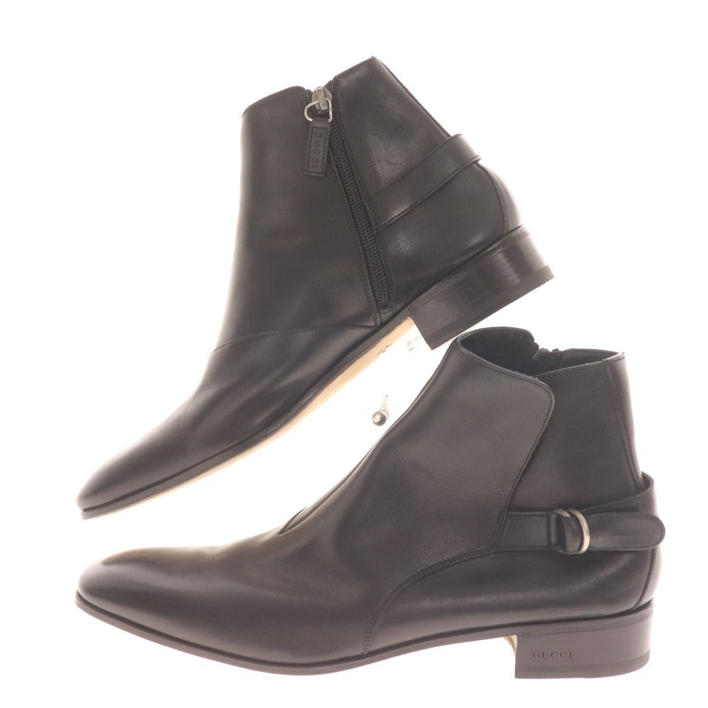 ■ Gucci short boots, boots, shoes, leather, men's, 7 1/2, 26.5cm equivalent, black, with bag