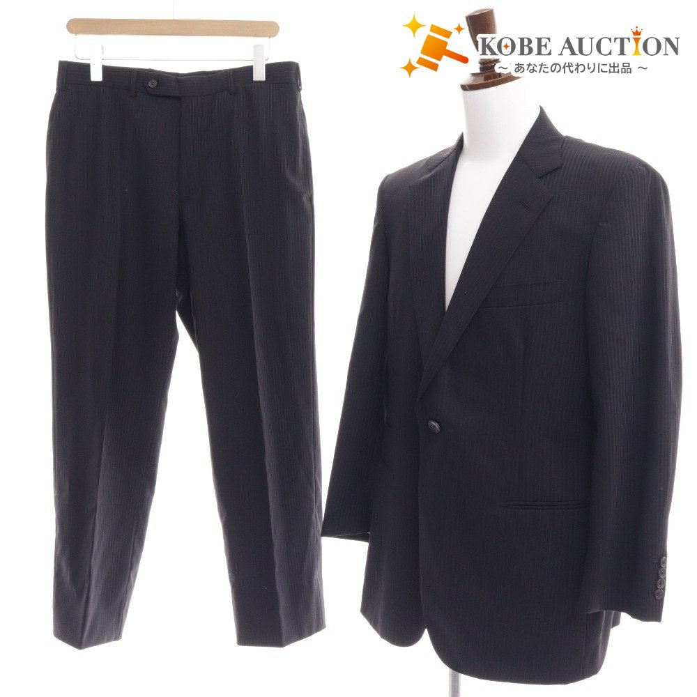 ■ Hermes suit set up top bottom center vent single hem stripe men size 50 black