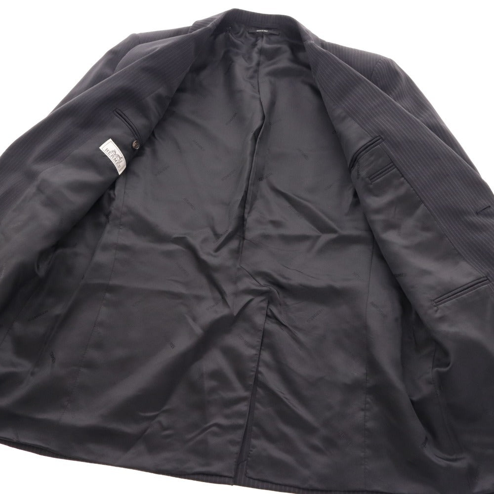 ■ Hermes suit set up top bottom center vent single hem stripe men size 50 black