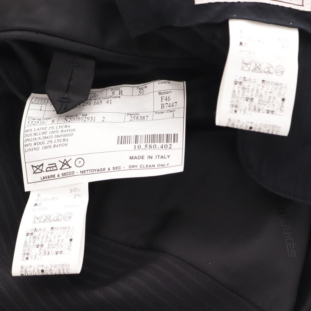 ■ Hermes suit set up top bottom center vent single hem stripe men size 50 black