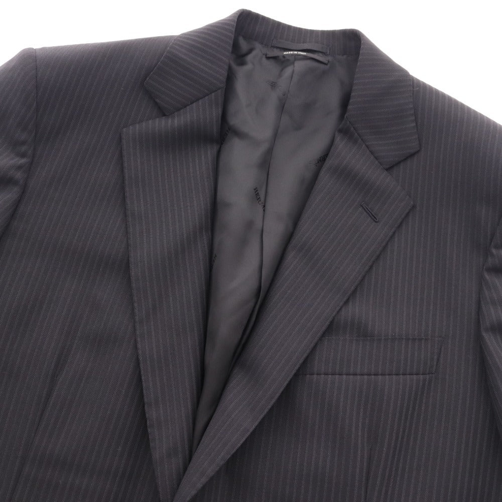 ■ Hermes suit set up top bottom center vent single hem stripe men size 50 black