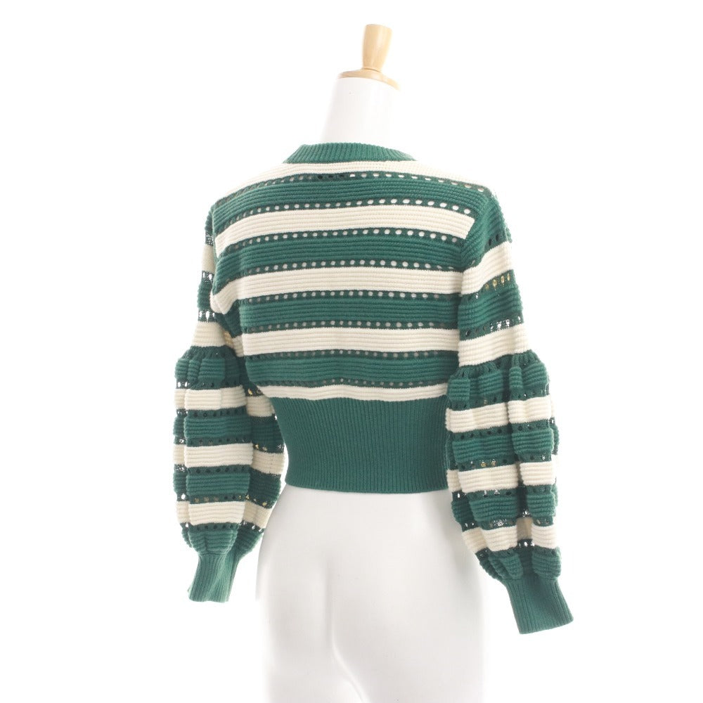 ■ セルフポートレート Self-Portrait ニット セーター 長袖 トップス ボーダー レディース S グリーン系