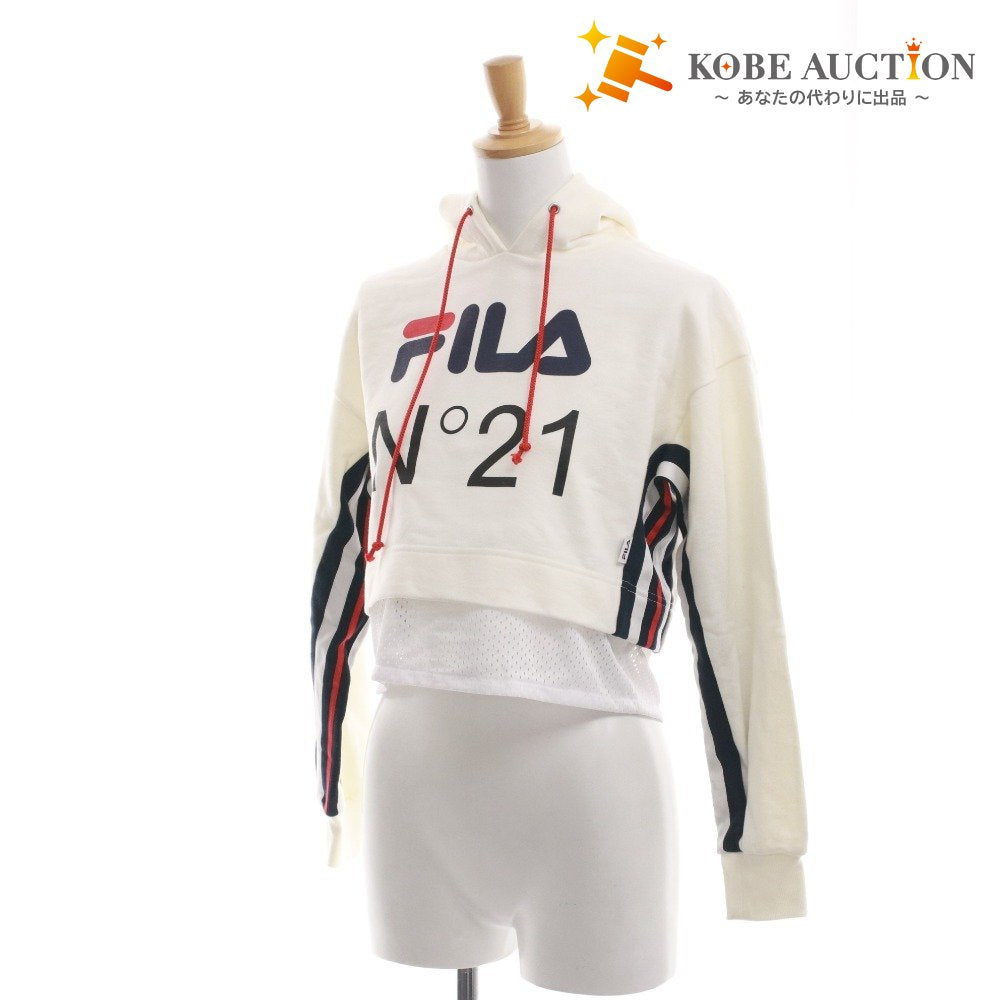 N°21 x FILA Numero Ventuno Fila Long Sleeve Hoodie 13-C100 Top Sweatshirt Sporty Women's XS Ivory