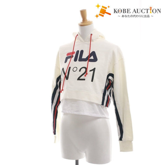 N°21 x FILA Numero Ventuno Fila Long Sleeve Hoodie 13-C100 Top Sweatshirt Sporty Women's XS Ivory