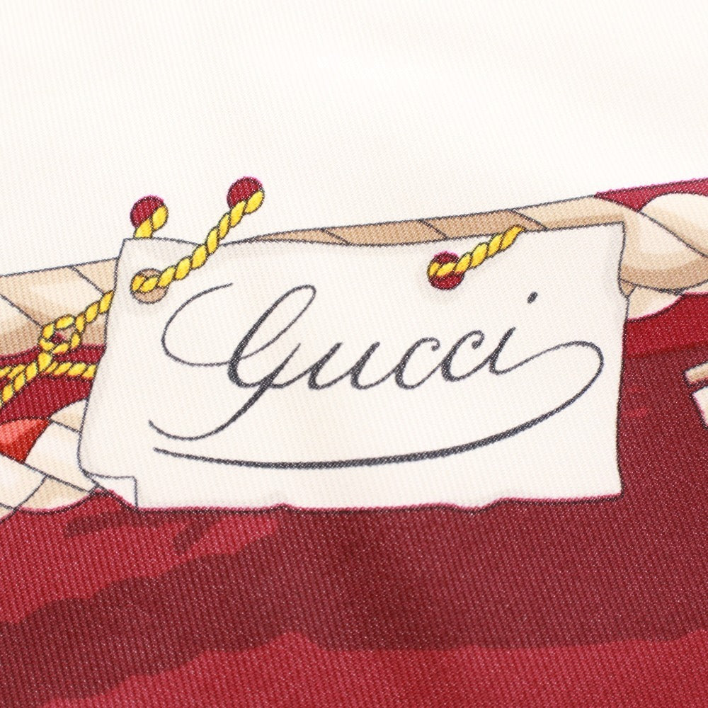 ■ グッチ GUCCI スカーフトップス ノースリーブ トップス 大判スカーフ シルク100％ ピンク ボルドー系