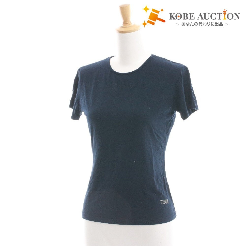 ■ フェンディ カットソー Tシャツ 半袖 トップス ラインストーン ロゴ レディース ネイビー