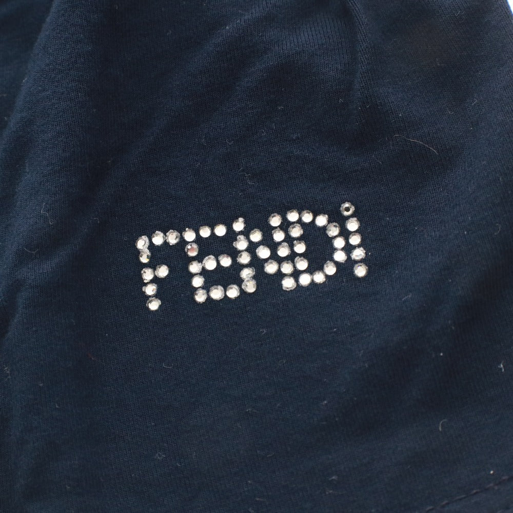 ■ フェンディ カットソー Tシャツ 半袖 トップス ラインストーン ロゴ レディース ネイビー
