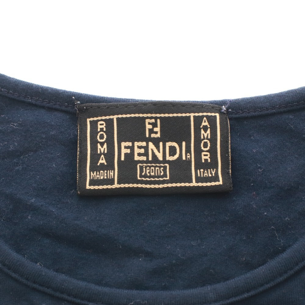 ■ フェンディ カットソー Tシャツ 半袖 トップス ラインストーン ロゴ レディース ネイビー