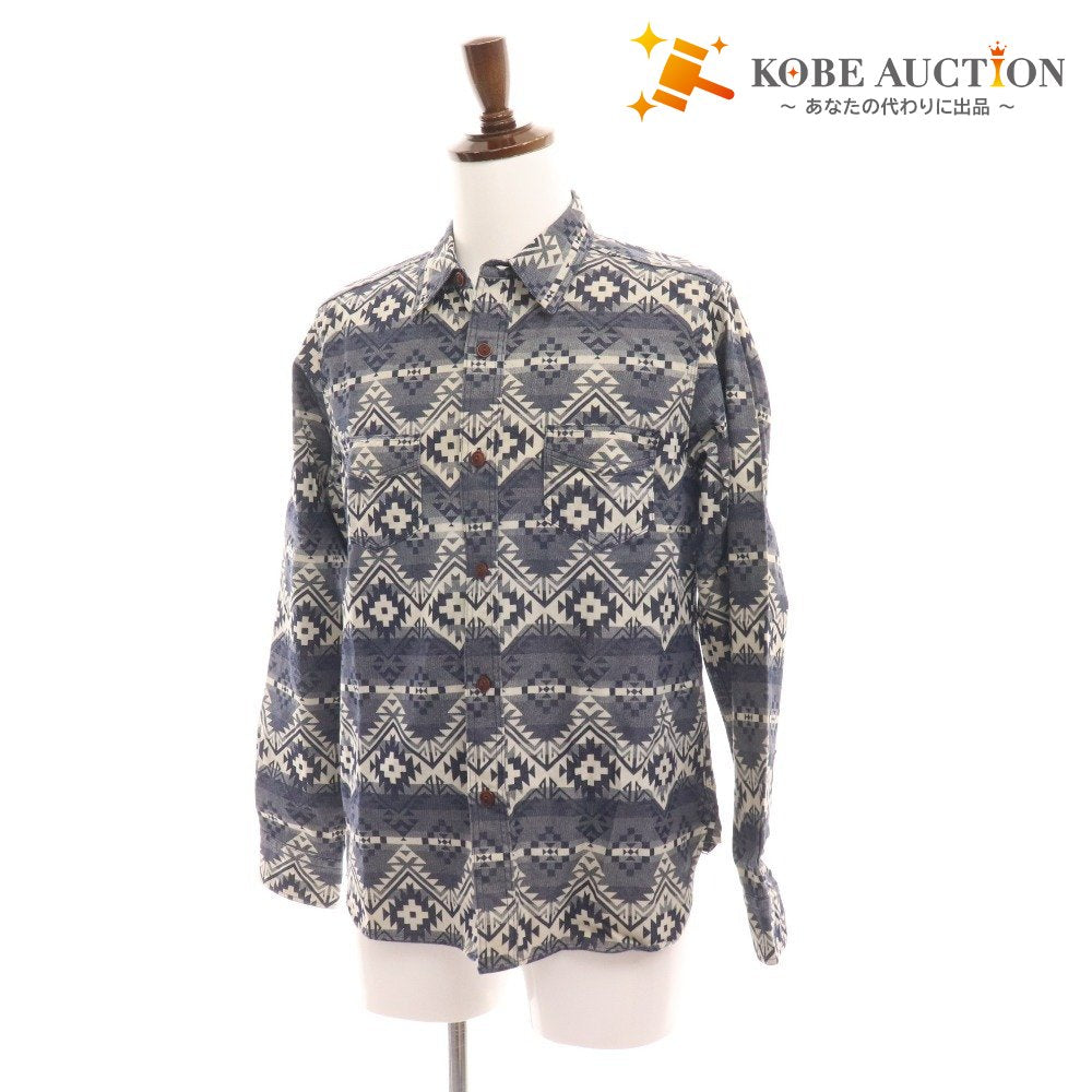 ■ Gerard Shirt Long Sleeve Top Cowboy Brand All-Over Print Cotton Men's M Blue