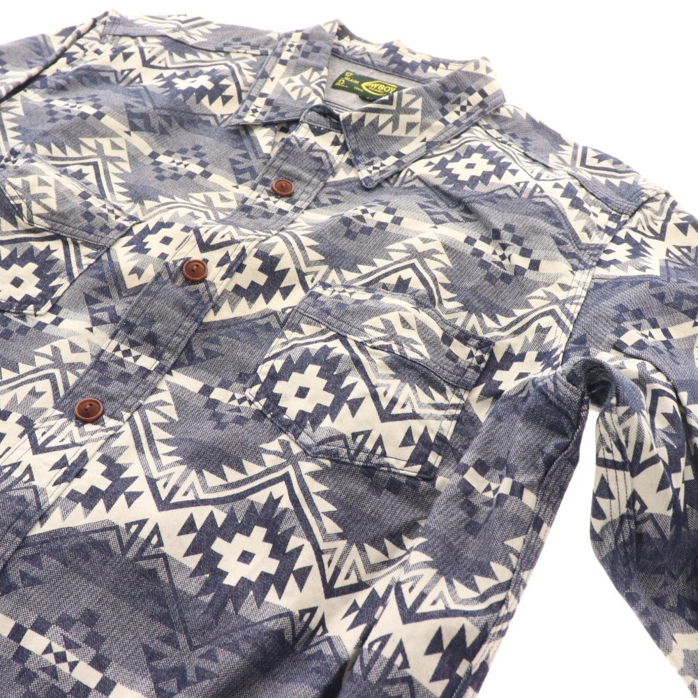 ■ Gerard Shirt Long Sleeve Top Cowboy Brand All-Over Print Cotton Men's M Blue