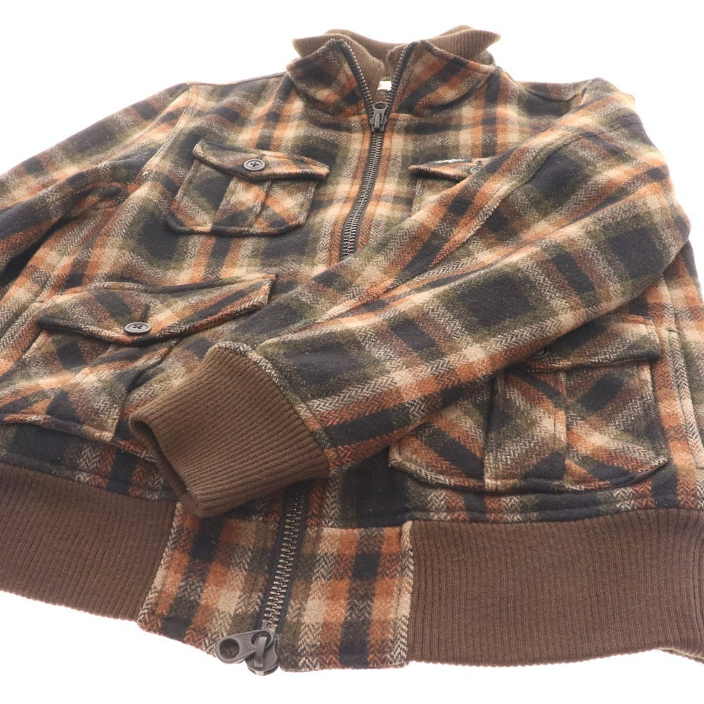 ■ The Duffer of St. George Jacket Blouson Outerwear Check Double Zip Wool Blend Men's L Brown