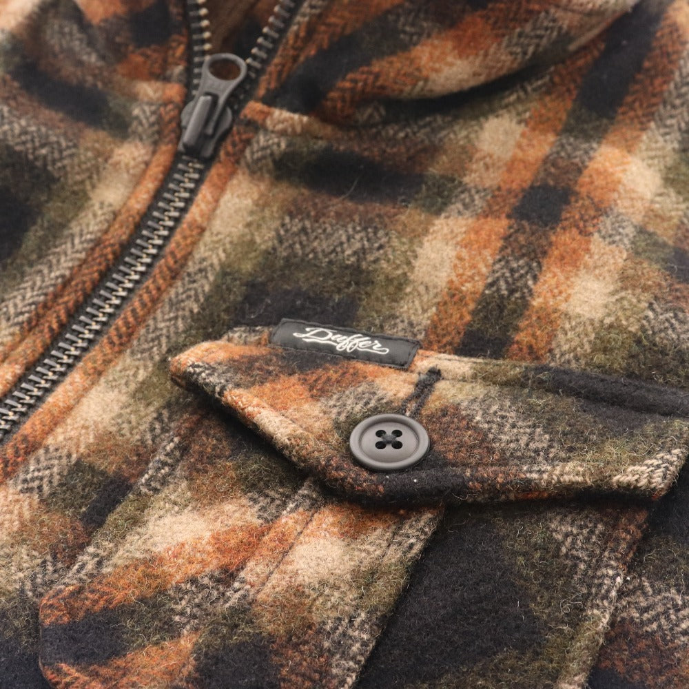 ■ The Duffer of St. George Jacket Blouson Outerwear Check Double Zip Wool Blend Men's L Brown