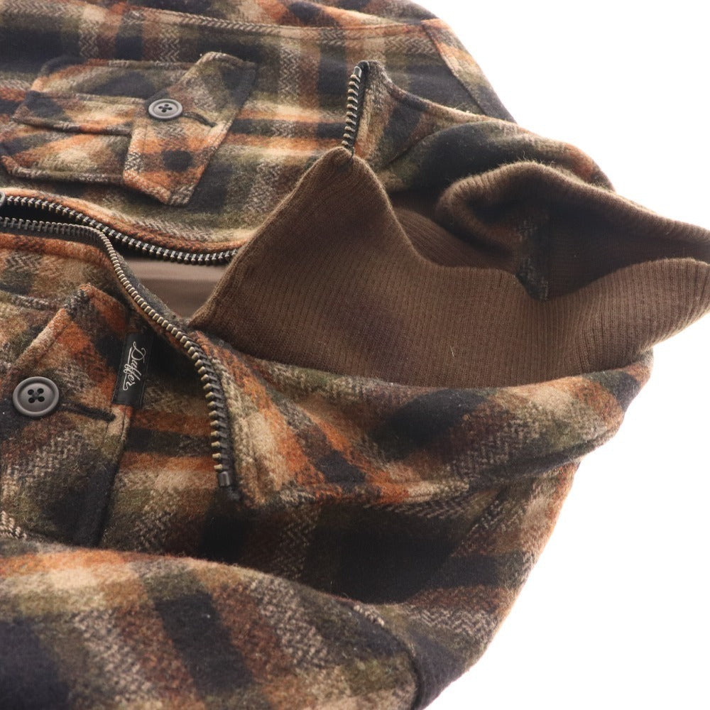 ■ The Duffer of St. George Jacket Blouson Outerwear Check Double Zip Wool Blend Men's L Brown