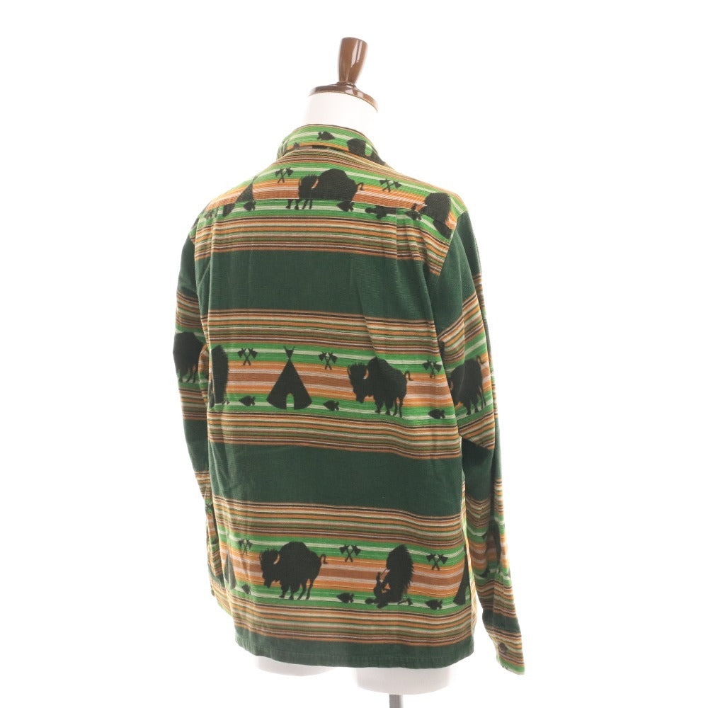 ■ インディアン シャツ 長袖 トップス 総柄 メンズ M グリーン ブラウン