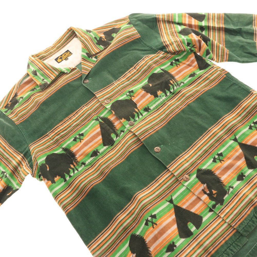 ■ インディアン シャツ 長袖 トップス 総柄 メンズ M グリーン ブラウン