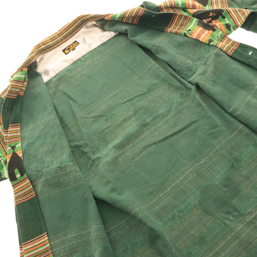 ■ インディアン シャツ 長袖 トップス 総柄 メンズ M グリーン ブラウン