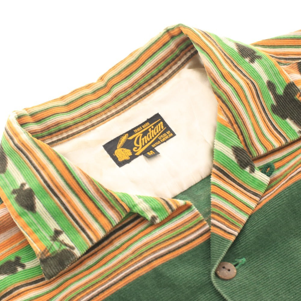 ■ インディアン シャツ 長袖 トップス 総柄 メンズ M グリーン ブラウン