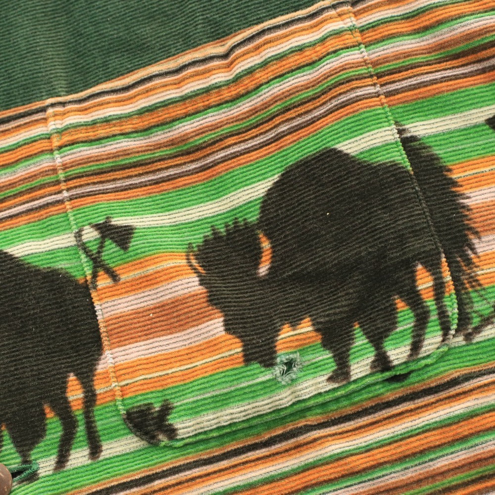 ■ インディアン シャツ 長袖 トップス 総柄 メンズ M グリーン ブラウン