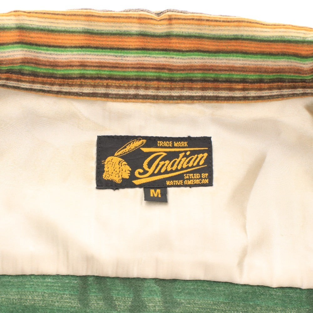 ■ インディアン シャツ 長袖 トップス 総柄 メンズ M グリーン ブラウン