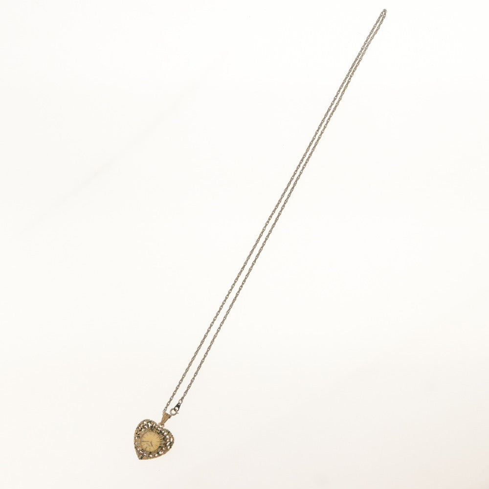 ■ Minerva ミネルヴァ 懐中時計 ネックレス 手巻き 文字盤 ハート 総柄 スイス製 総重量 28g メンズ レディース ゴールド ジャンク