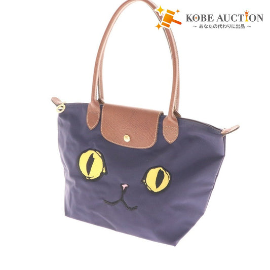 ■ Longchamp Tote Bag Miao Le Pliage Cat Handbag Nylon Tote Women's Navy